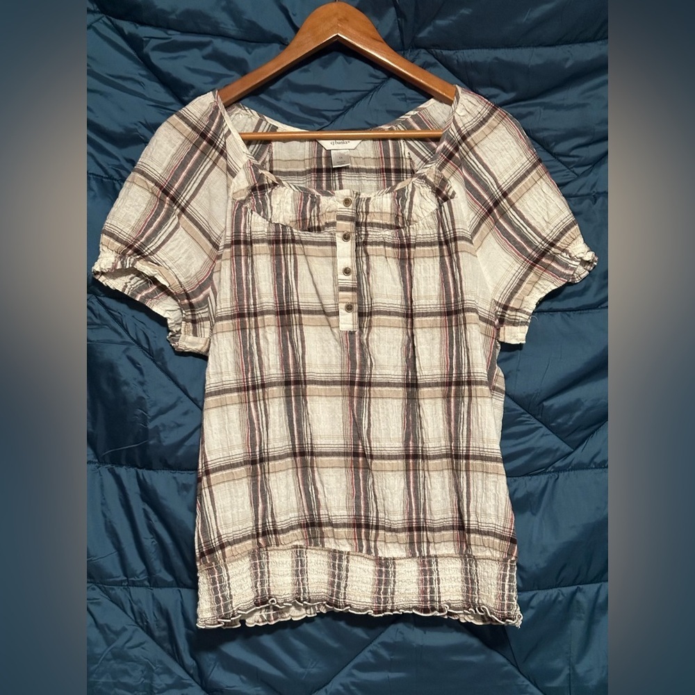 CJ Banks Women’s White and Black Plaid Blouse